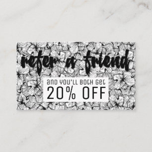 Tarjeta De Recomendación La mano moderna blanca negra dibujada florece la