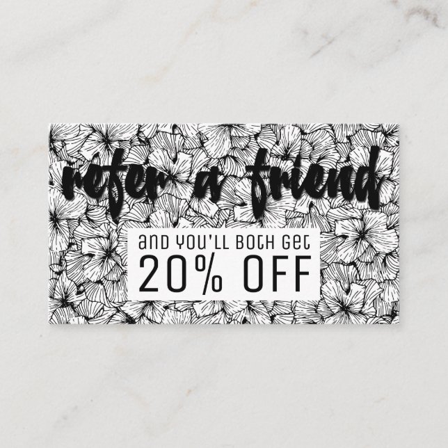 Tarjeta De Recomendación La mano moderna blanca negra dibujada florece la (Anverso)