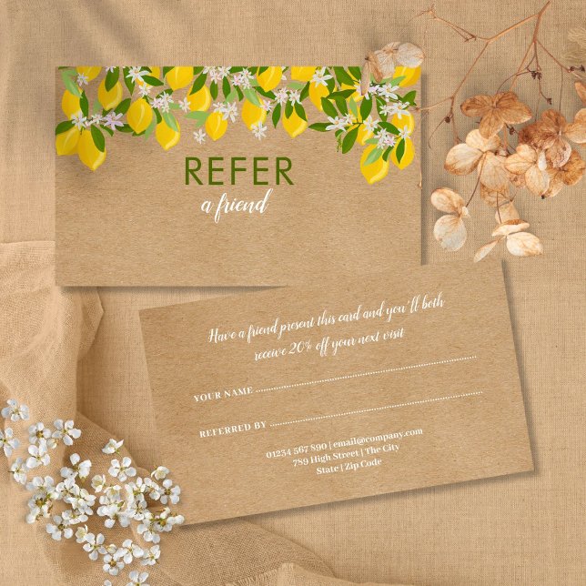 Tarjeta De Recomendación La vegetación rusa moderna de los lémulos (Modern Rustic Lemons Greenery Referral Card)