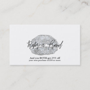 Tarjeta De Recomendación Labios Plateados Beso Maquillaje Belleza Glam Refe
