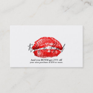 Tarjeta De Recomendación Labios Rojos Besan Maquillaje Belleza Glam Referir