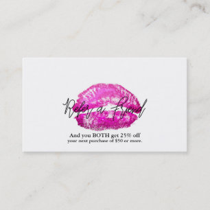 Tarjeta De Recomendación Labios Rosados Beso Maquillaje Belleza Glam Referi