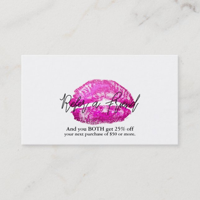 Tarjeta De Recomendación Labios Rosados Beso Maquillaje Belleza Glam Referi (Anverso)