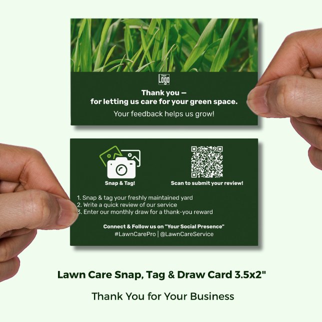 Tarjeta De Recomendación Lawn Care Logo Thank You Testimonial & Photo  (Lawn Care Logo Thank You Testimonial & Photo Referral Card; Size 3.5x2 (US) Landscape Format)