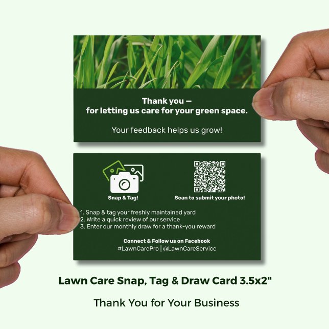 Tarjeta De Recomendación Lawn Care Thank You Testimonial & Photo  (Lawn Care Thank You Testimonial & Photo Referral Card; size 3.5x2 Inch, Landscape Format)