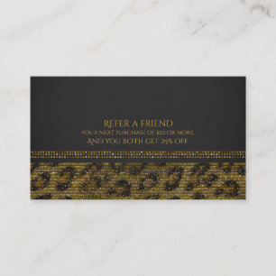 Tarjeta De Recomendación Leopard Sparkle Sequins Glam Chic Referir un Amigo