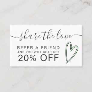 Tarjeta De Recomendación letra de escritura de corazón verde giratorio comp