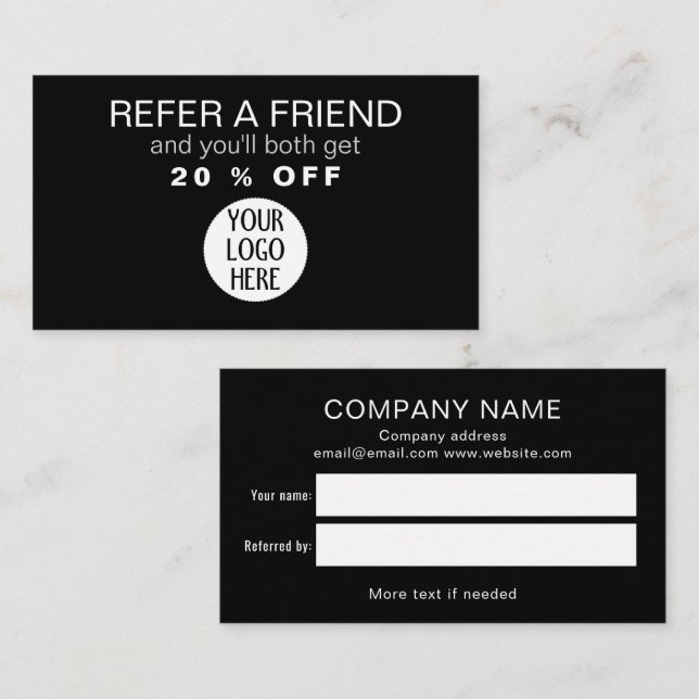 Tarjeta De Recomendación Logo de la empresa personalizado en blanco y negro (Anverso / Reverso)