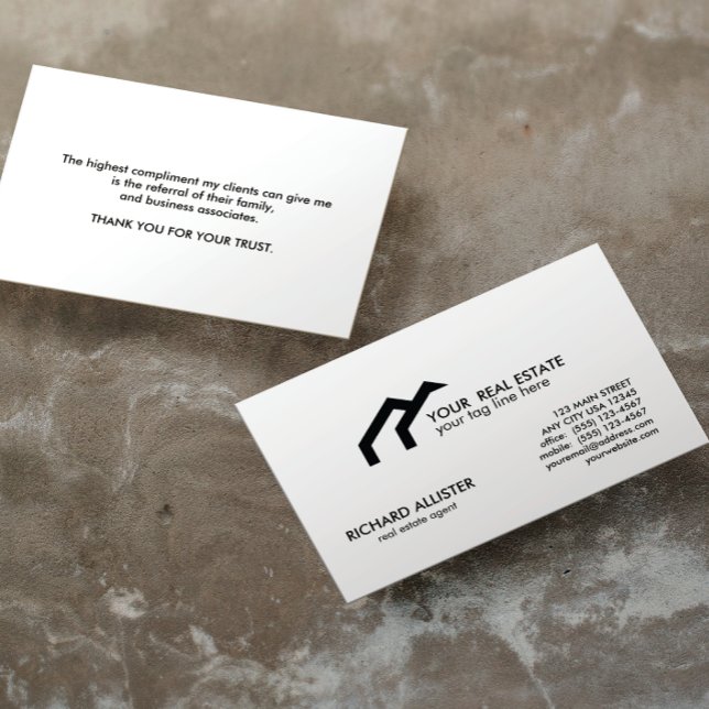 Tarjeta De Recomendación LOGO Hogar negro agente inmobiliario profesional (Subido por el creador)