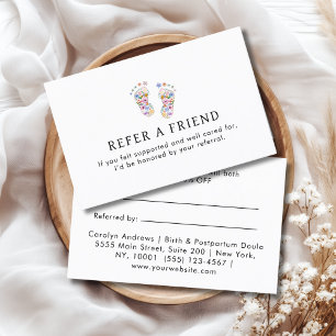 Tarjeta De Recomendación Logotipo de Huella de Bebé de Flor Colorida Blanco