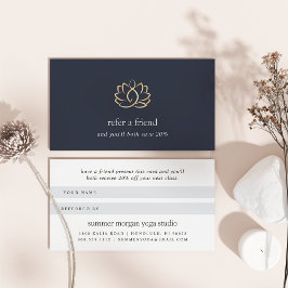 Tarjeta De Recomendación Logotipo Navy & Gold Lotus | Yoga Wellness Spa