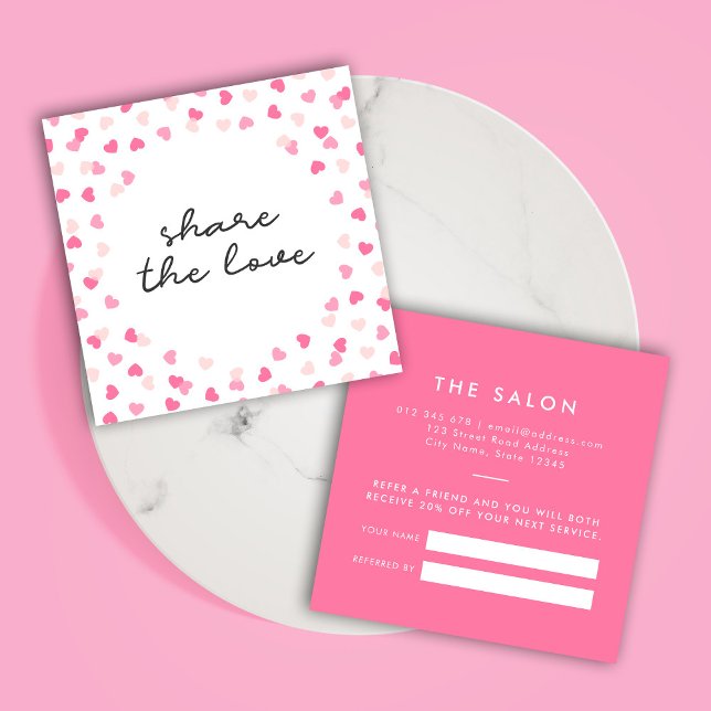 Tarjeta De Recomendación Los corazones rosados dispersos Confetti comparten (Subido por el creador)