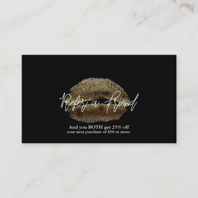Tarjeta De Recomendación Los labios de oro besan a la belleza de maquillaje (Anverso)