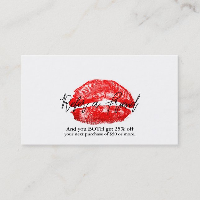 Tarjeta De Recomendación Los labios rojos besan a la belleza maquillada Gla (Anverso)