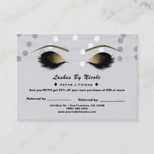 Tarjeta De Recomendación Luces Blancas Plateadas Pestañas Referir Amigo Pos