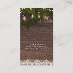 Tarjeta De Recomendación Luces de hiedra en frasco de Mason rústico Referir