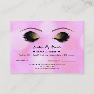 Tarjeta De Recomendación Luces rosadas Glam Lashes Refieren a Amigo después