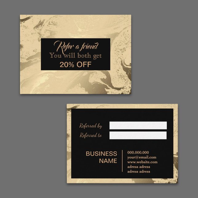 Tarjeta De Recomendación Lujo y elegante mármol negro y dorado (Luxury and Elegant marble black and gold Referral Card)