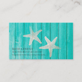 Tarjeta De Recomendación Madera Teal y Playa de Estrella de Mar Elegante Re