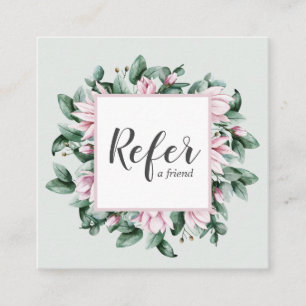 Tarjeta De Recomendación Magnolia y Eucalipto marco floral gris claro