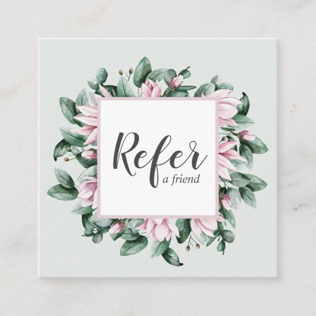 Tarjeta De Recomendación Magnolia y Eucalipto marco floral gris claro (Anverso)