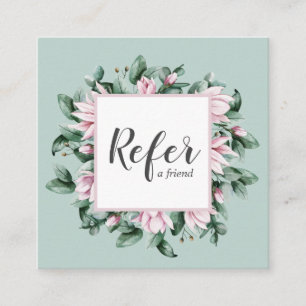 Tarjeta De Recomendación Magnolia y Eucalyptus arcilla de marco floral verd