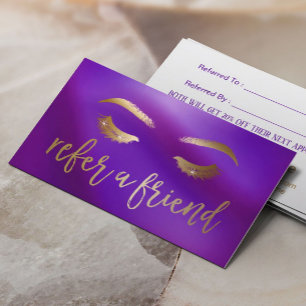 Tarjeta De Recomendación Maquillaje Artista Purple & Gold Referral