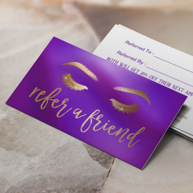 Tarjeta De Recomendación Maquillaje Artista Purple & Gold Referral (Subido por el creador)