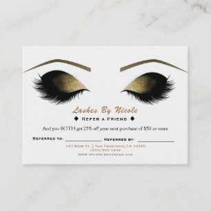 Tarjeta De Recomendación Maquillaje Glam Pestañas Recomienda a un Amigo Pos