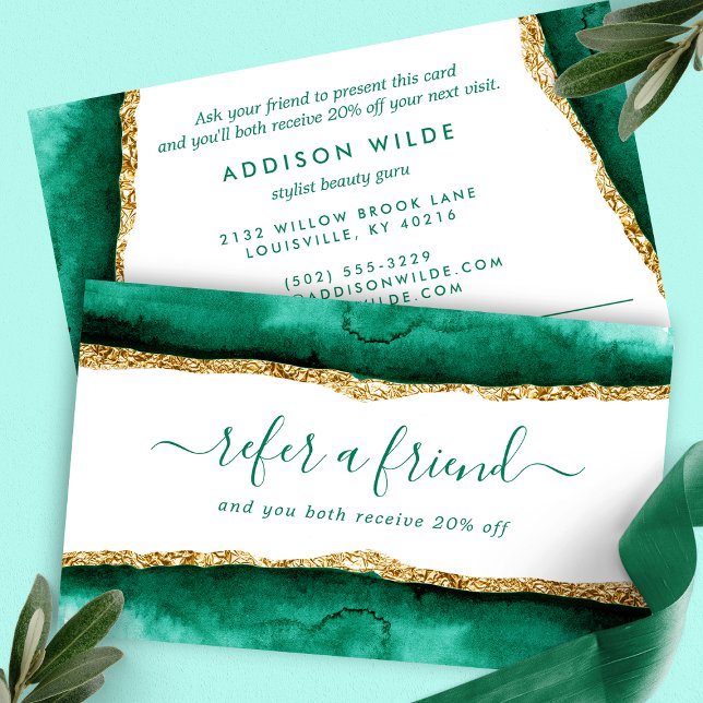 Tarjeta De Recomendación Maravilloso Verde Y Dorado Elegante Acuarela (Subido por el creador)