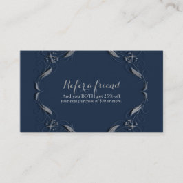 Tarjeta De Recomendación Marco azul y plateado Elegante vintage Referir a u