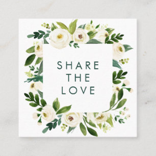 Tarjeta De Recomendación Marco floral blanco de la acuarela romántica
