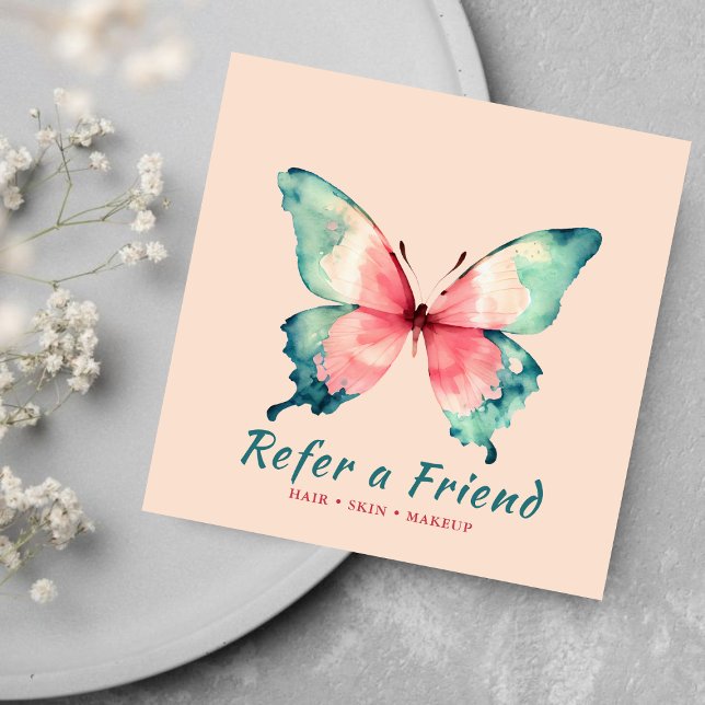 Tarjeta De Recomendación Mariposa acuática elegante salón rosa Rubor (Subido por el creador)