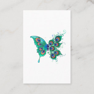 Tarjeta De Recomendación Mariposa con plumas de pavo real verde