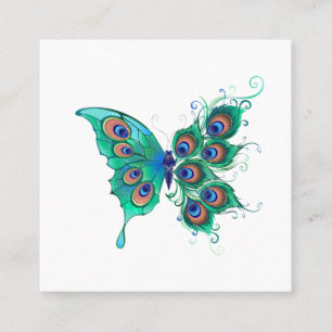 Tarjeta De Recomendación Mariposa con plumas de pavo real verde