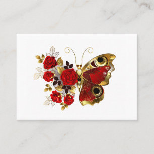 Tarjeta De Recomendación Mariposa de flor roja con rosas rojas