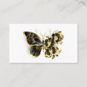 Tarjeta De Recomendación Mariposa de flores de oro con orquídea negra