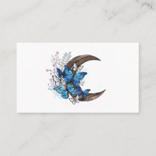 Tarjeta De Recomendación Mariposas azules en creciente de madera
