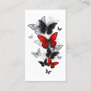 Tarjeta De Recomendación Mariposas Morpho voladoras negras y rojas
