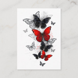 Tarjeta De Recomendación Mariposas Morpho voladoras negras y rojas