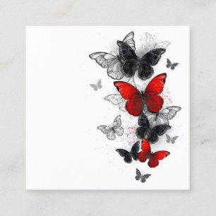 Tarjeta De Recomendación Mariposas Morpho voladoras negras y rojas