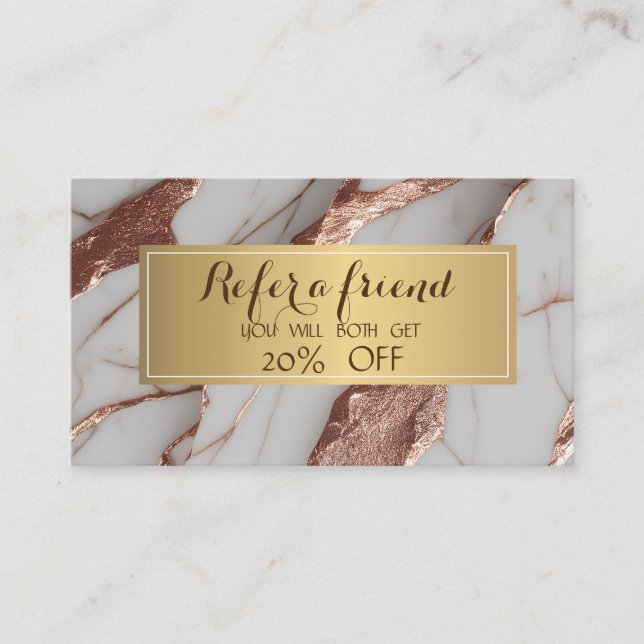 Tarjeta De Recomendación Mármol con brillo de cobre de moda (Anverso)