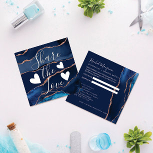 Tarjeta De Recomendación Mármol de la Marina Azul Rosa de oro