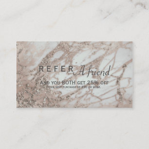 Tarjeta De Recomendación Mármol Glam Rosa Rosa Oro Plata Salón Recomendació