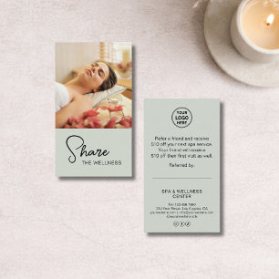 Tarjeta De Recomendación Masaje de bienestar de spa moderno Verde salvia