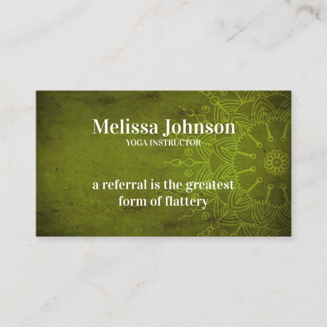 Tarjeta De Recomendación Meditación de yoga verde oscuro de Mandala a un am (Anverso)