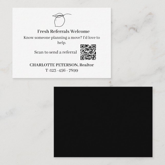 Tarjeta De Recomendación Minimal Limón  Verano Inmobiliario (Anverso / Reverso)