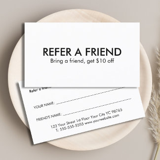 Tarjeta De Recomendación Minimalist Elegant Black and White Referral Card
