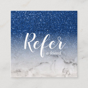 Tarjeta De Recomendación Moda de Ombre Glam Purpurina azul y de mármol