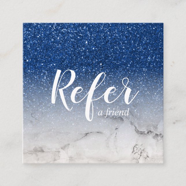 Tarjeta De Recomendación Moda de Ombre Glam Purpurina azul y de mármol (Anverso)